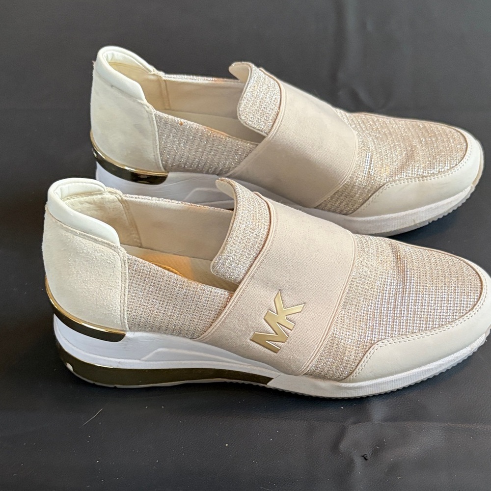 Michael Kors Ivory Shimmer Slip-On Wedge Sneakers Size 10M - Picture 6 of 10